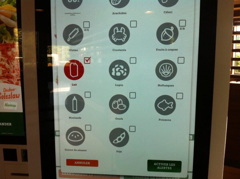 Sélection des allergènes sur la borne